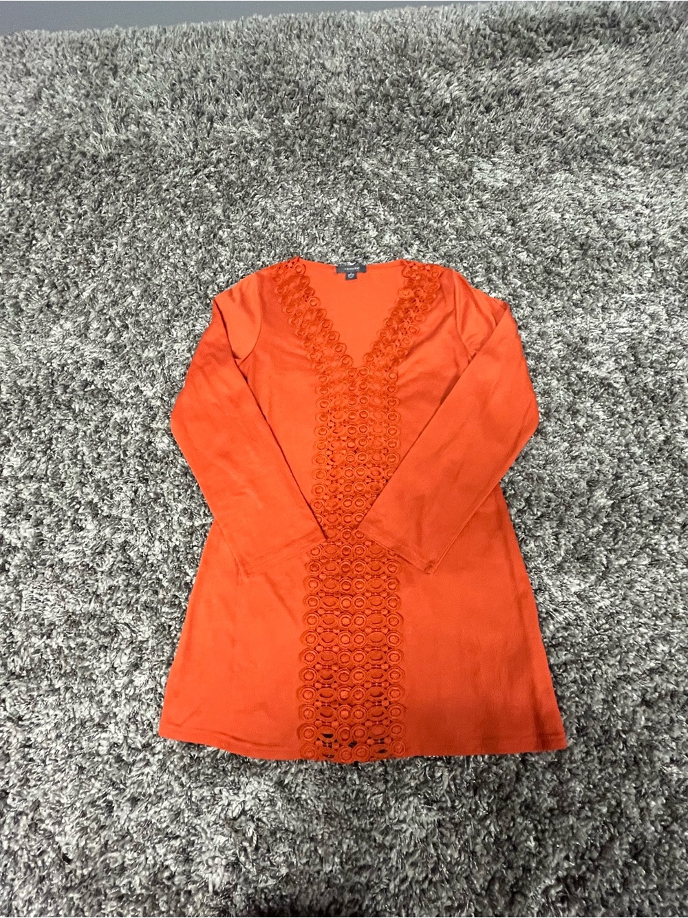 Orange V-Neck Lace Panel Women's Cover-up